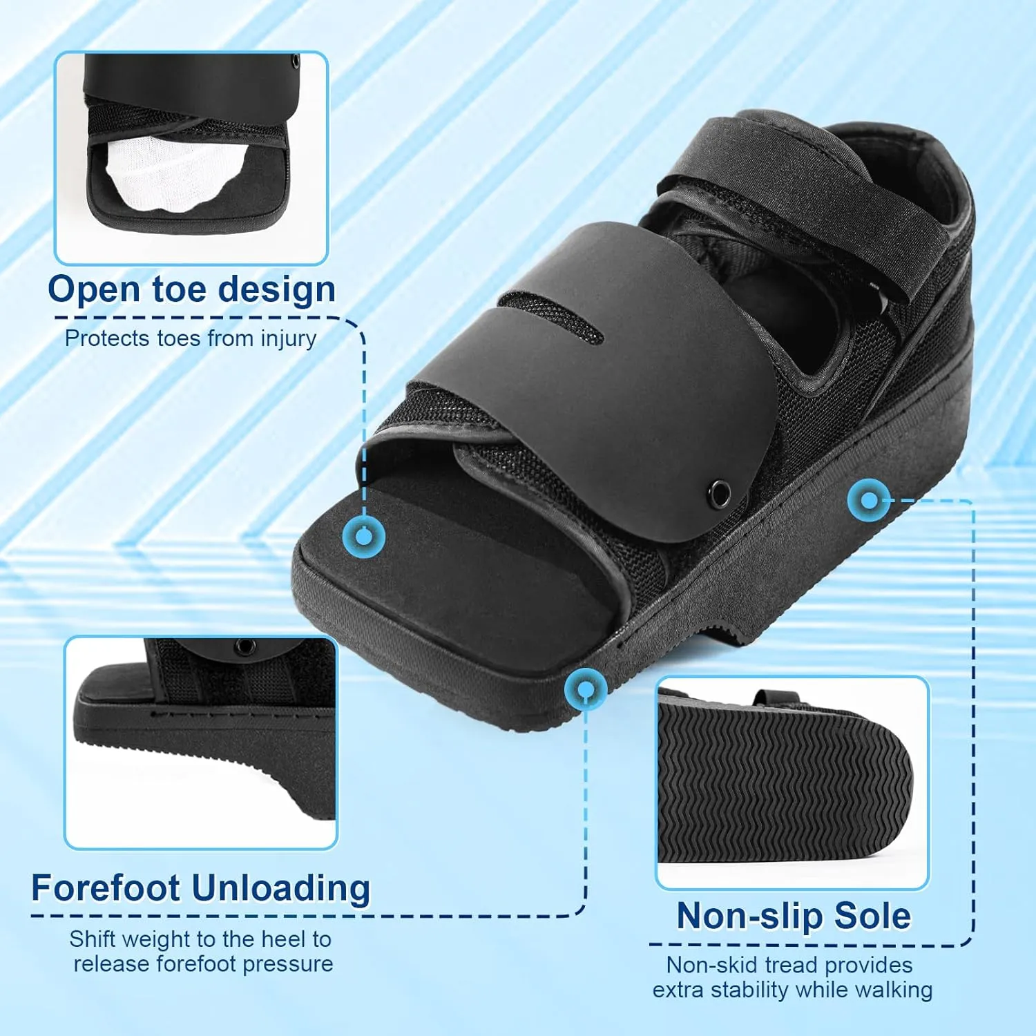 forefoot Offloading Post Op Shoe-Wedge Post Op Shoe Ortho Wedge Healing Shoe Non Weight Bearing Offloading Shoe for Broken Toe, Bunion, Hammer toe, Diabetic Foot Ulcer for Men and Women, L