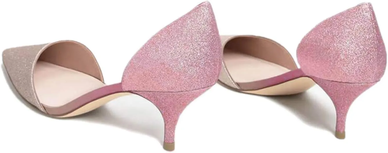 FOWT Women Closed Pointed Toe Kitten Heel Pumps Slip On Two Toned D'Orsay Low Stiletto Sandals Ladies Chic Shoes for Dress Office Party 4-16 M US
