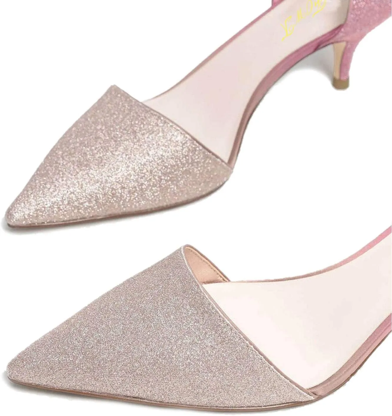 FOWT Women Closed Pointed Toe Kitten Heel Pumps Slip On Two Toned D'Orsay Low Stiletto Sandals Ladies Chic Shoes for Dress Office Party 4-16 M US