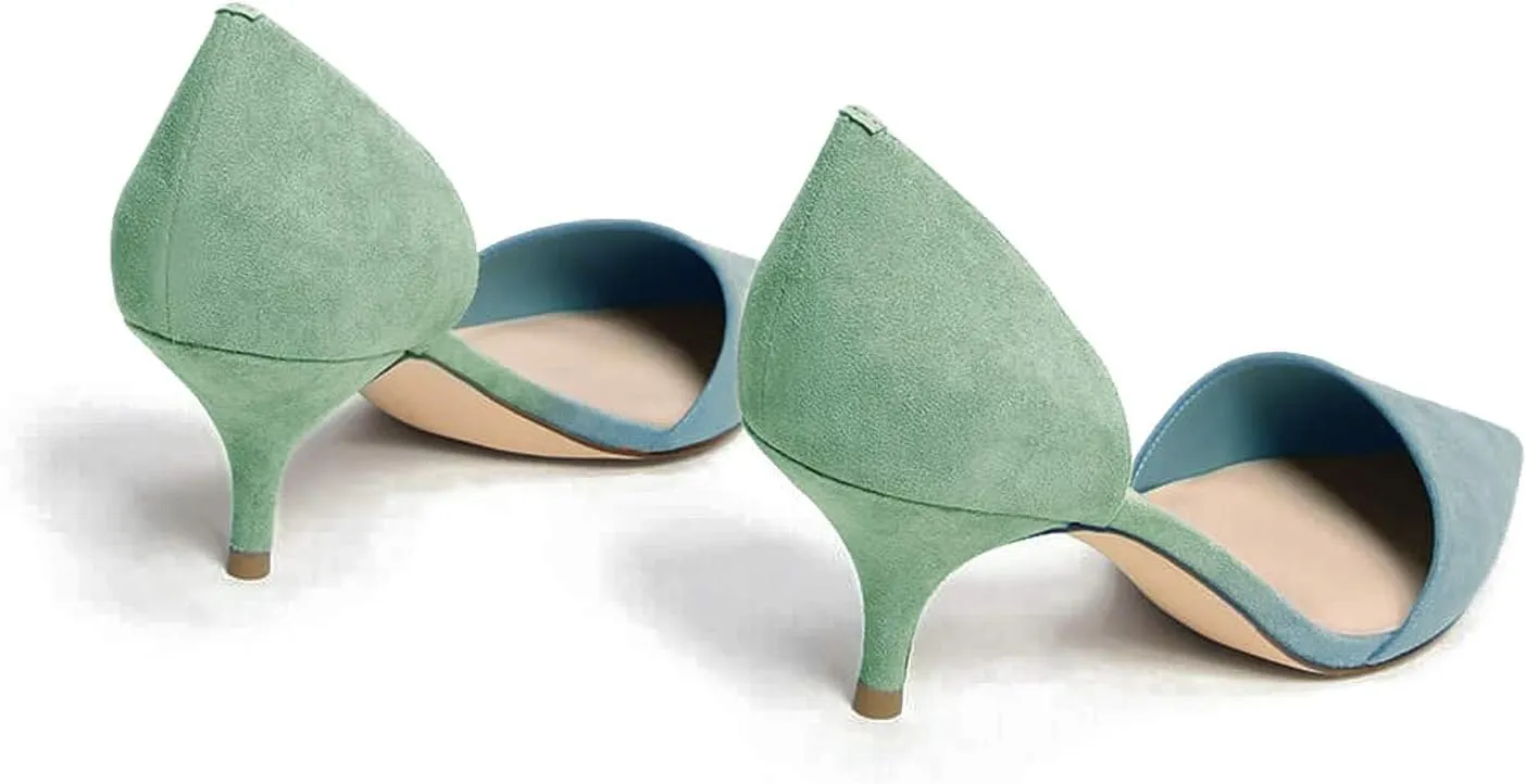 FOWT Women Closed Pointed Toe Kitten Heel Pumps Slip On Two Toned D'Orsay Low Stiletto Sandals Ladies Chic Shoes for Dress Office Party 4-16 M US