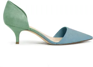 FOWT Women Closed Pointed Toe Kitten Heel Pumps Slip On Two Toned D'Orsay Low Stiletto Sandals Ladies Chic Shoes for Dress Office Party 4-16 M US