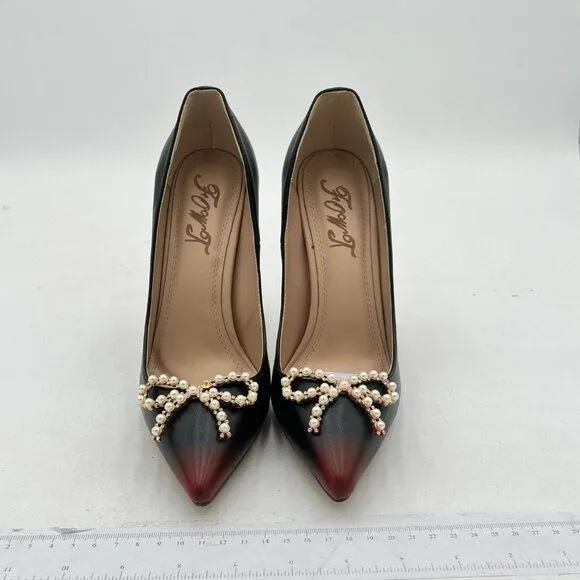 FOWT Women Pearl Bow Pumps Gradient Cap Toe Stiletto Pumps Classic Pumps