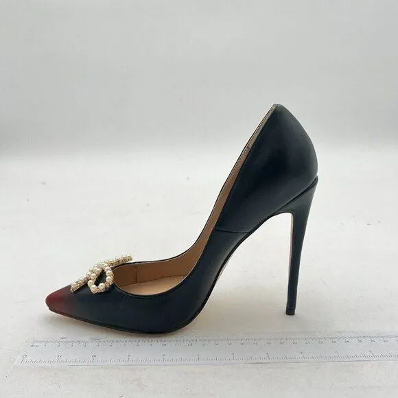 FOWT Women Pearl Bow Pumps Gradient Cap Toe Stiletto Pumps Classic Pumps