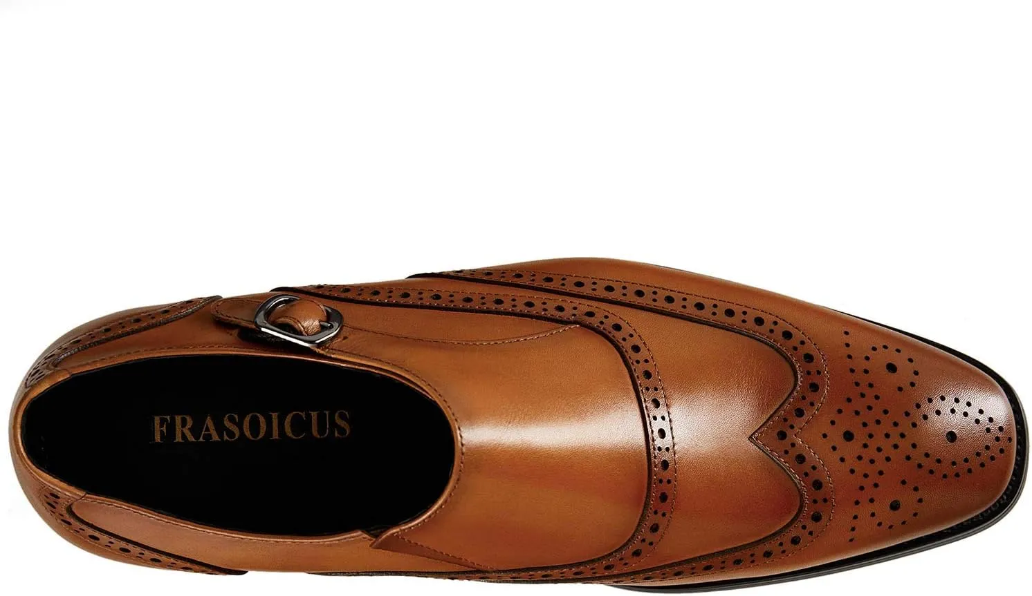 FRASOICUS Men ’s Dress Shoes Genuine Leather Monk Strap Wingtip Formal Shoes Slip-On Loafer