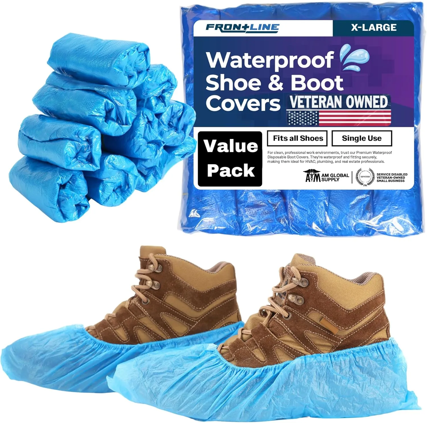 Frontline Shoe Covers Disposable Waterproof, Recyclable Premium Thick Plastic, SLip Resistance, Durable, Booties for Shoes, XL One Size Fits Most, Indoor Outdoor Shoe Covers (1000)