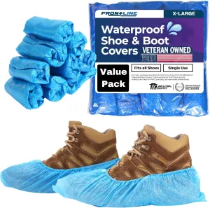 Frontline Shoe Covers Disposable Waterproof, Recyclable Premium Thick Plastic, SLip Resistance, Durable, Booties for Shoes, XL One Size Fits Most, Indoor Outdoor Shoe Covers (1000)
