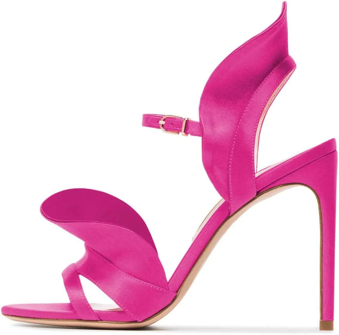 FSJ Women Dressy Open Toe Stiletto High Heel Ankle Strap Satin Sandal with Ruffle Size 4-15 US