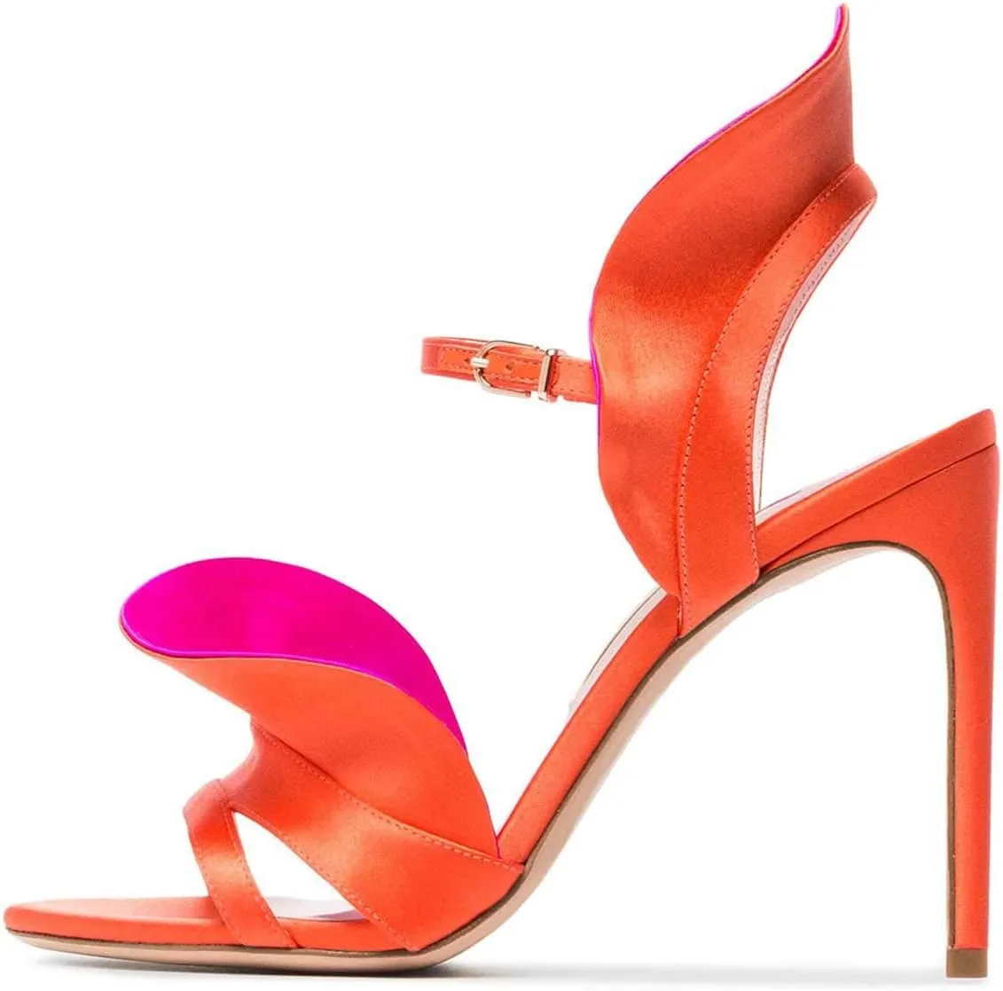 FSJ Women Dressy Open Toe Stiletto High Heel Ankle Strap Satin Sandal with Ruffle Size 4-15 US