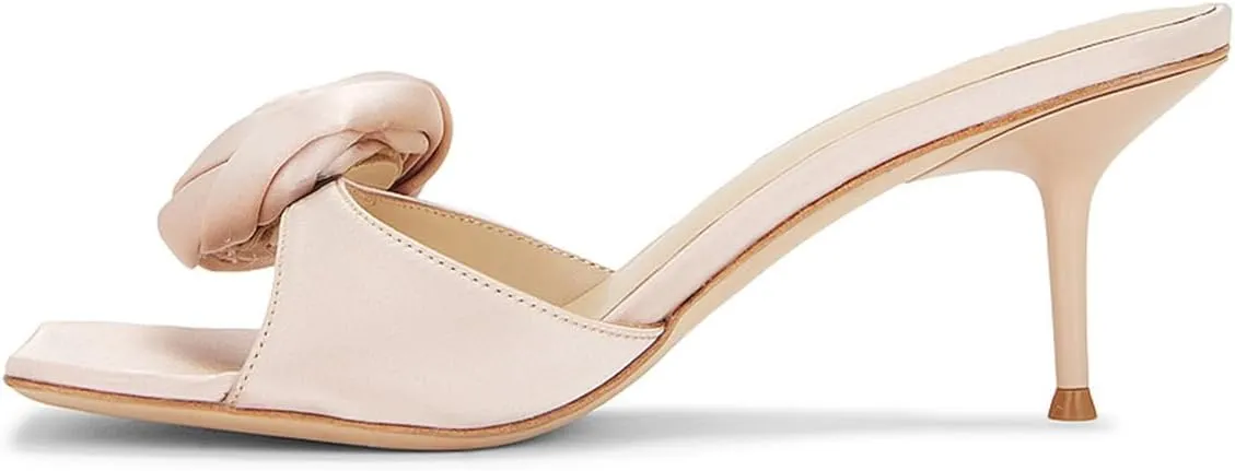 FSJ Women Romantic Rose Mules Square Open Toe Flower Sandals Slip On Backless Stiletto Heel Summer Slides Shoes Size 4-16 US