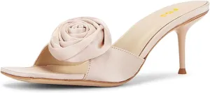 FSJ Women Romantic Rose Mules Square Open Toe Flower Sandals Slip On Backless Stiletto Heel Summer Slides Shoes Size 4-16 US