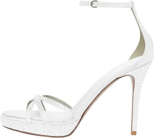 FSJ Women Stiletto High Heels Sandals Platform Ankle Strap Open Toe Sparkly Rhinestone Strappy Sexy Dress Shoes Size 4-16 US