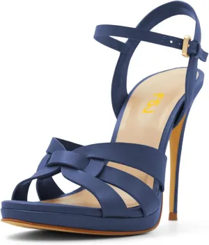 FSJ Women Stylish High Heel Strappy Sandals Open Toe Ankle Strap Platform Stilettos Formal Events Parties Night Out Shoes Size 4-16 US