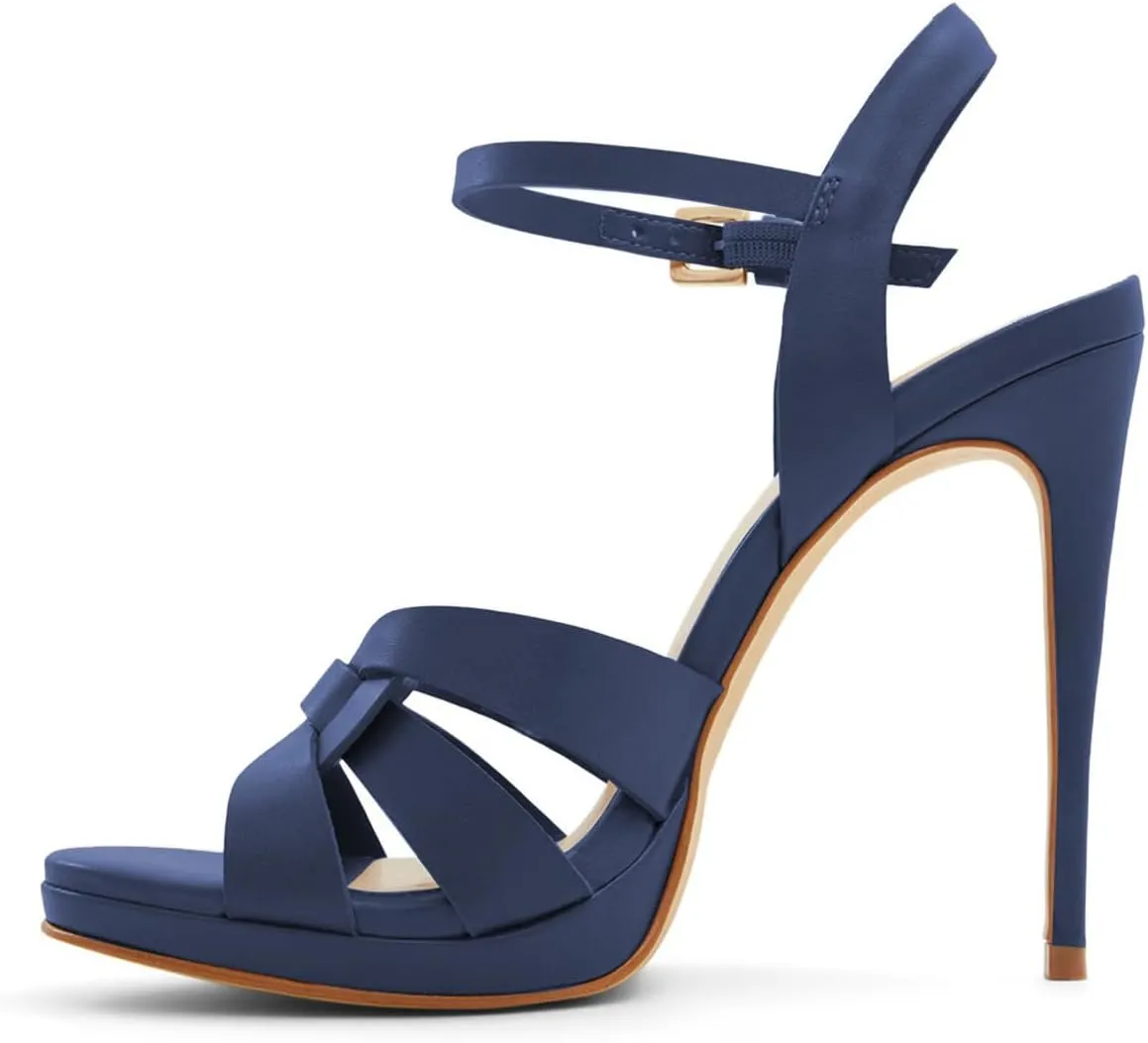 FSJ Women Stylish High Heel Strappy Sandals Open Toe Ankle Strap Platform Stilettos Formal Events Parties Night Out Shoes Size 4-16 US