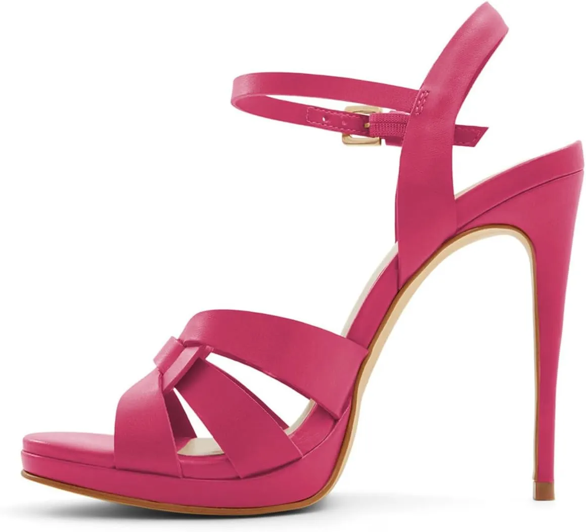 FSJ Women Stylish High Heel Strappy Sandals Open Toe Ankle Strap Platform Stilettos Formal Events Parties Night Out Shoes Size 4-16 US