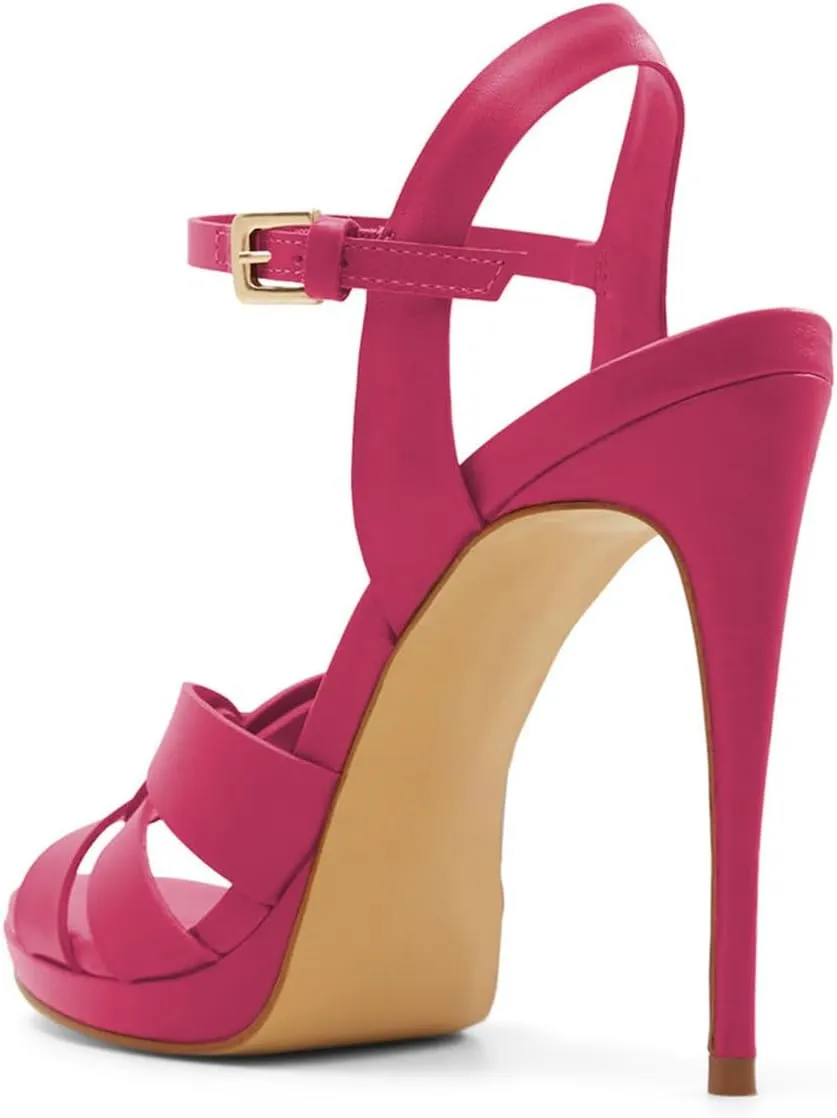 FSJ Women Stylish High Heel Strappy Sandals Open Toe Ankle Strap Platform Stilettos Formal Events Parties Night Out Shoes Size 4-16 US
