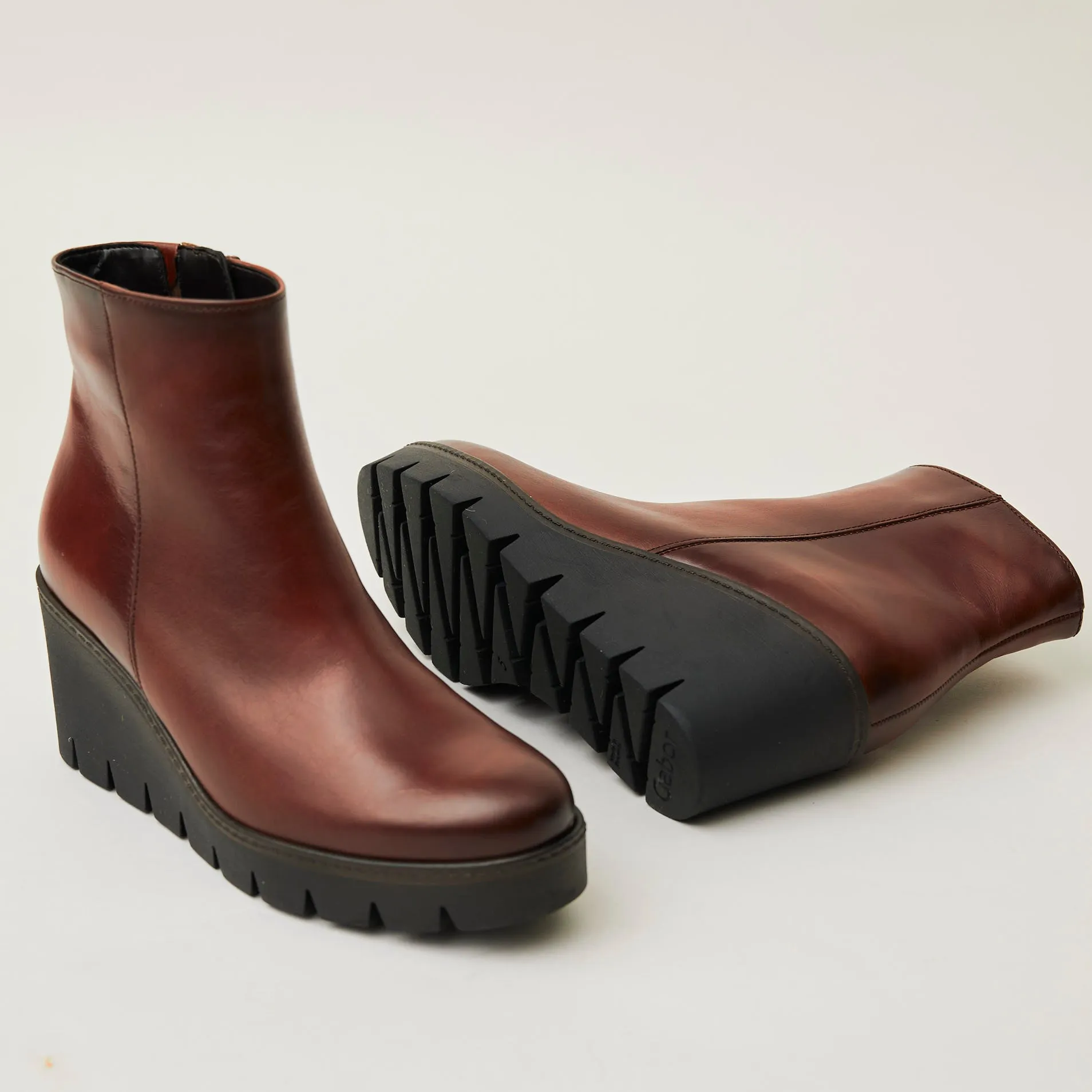 Gabor Tan Leather Wedge Ankle Boots
