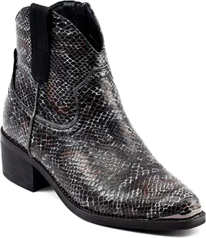 GC Shoes Womens STAX Snake Print Ankle Ankle Boots Black 8.5 Medium (B,M)