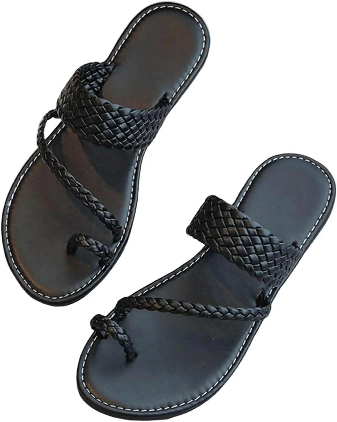 GORGLITTER Girl's Strappy Leather Flats Sandal Cute Braided Dressy Toe Ring Slip on Slide Sandals