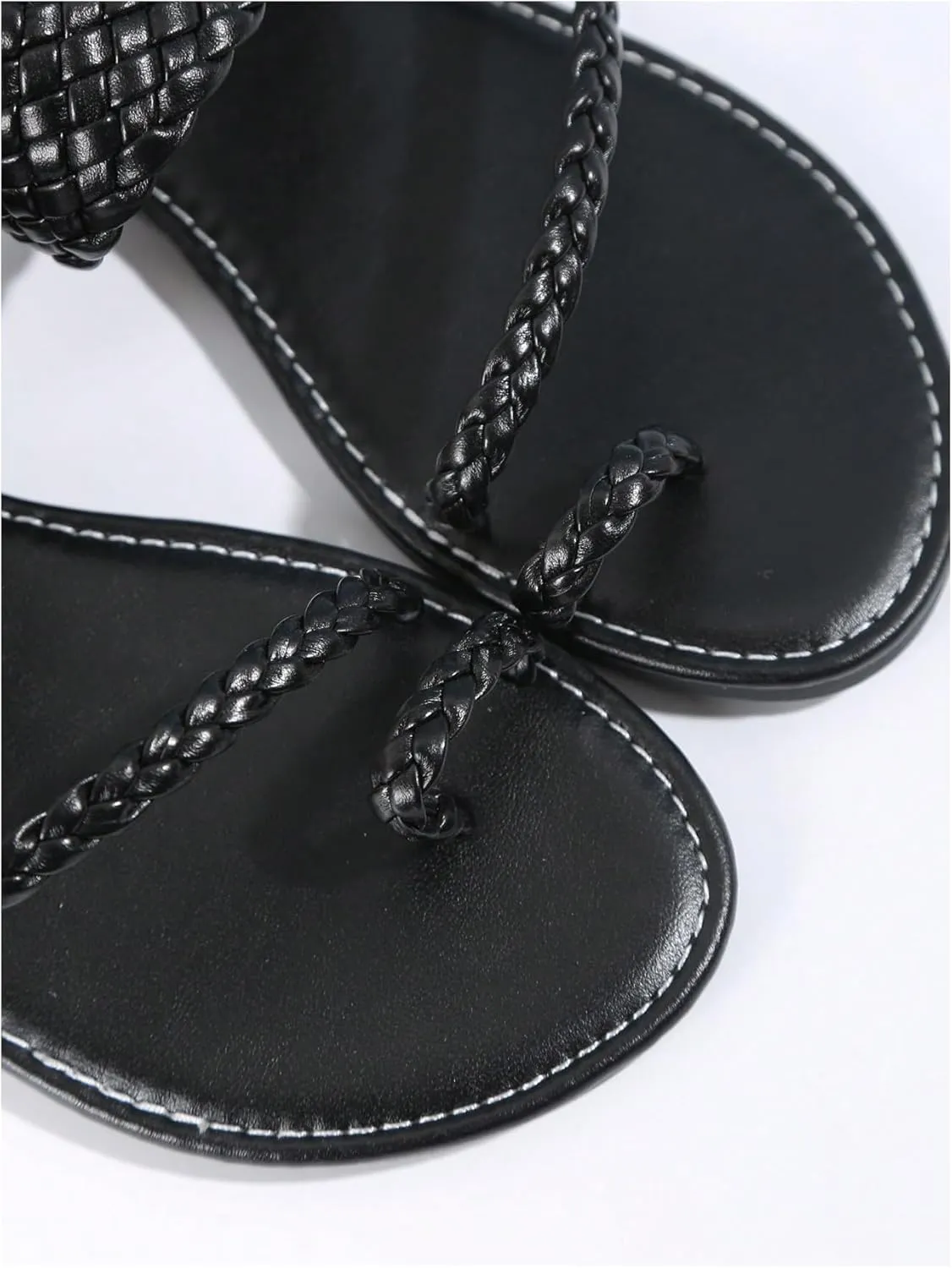 GORGLITTER Girl's Strappy Leather Flats Sandal Cute Braided Dressy Toe Ring Slip on Slide Sandals