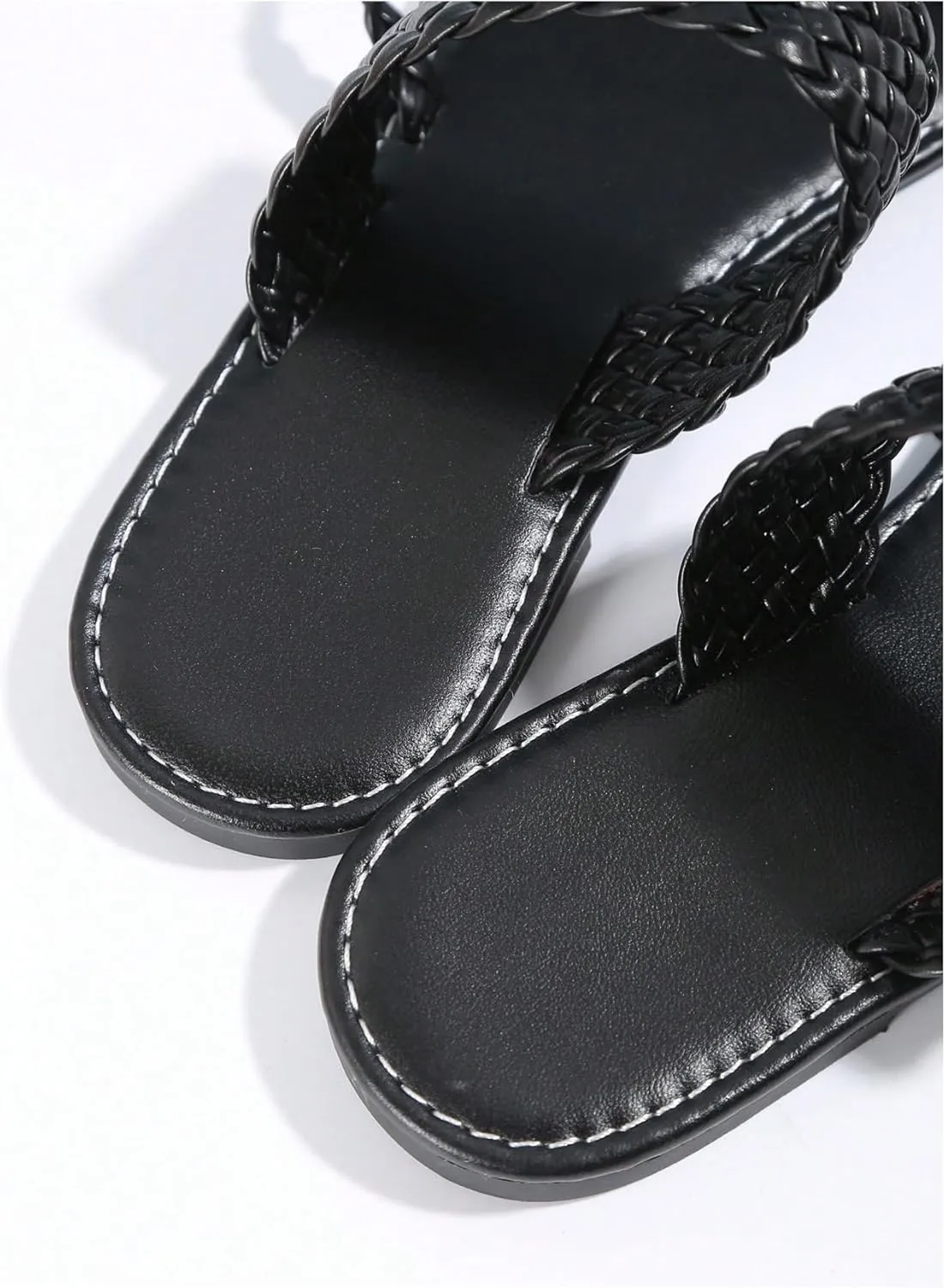 GORGLITTER Girl's Strappy Leather Flats Sandal Cute Braided Dressy Toe Ring Slip on Slide Sandals