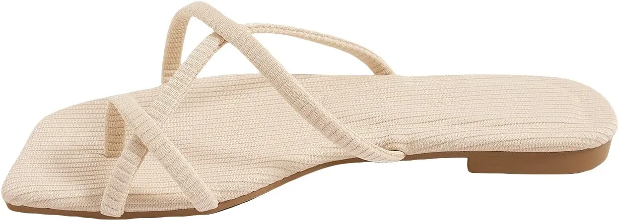 GORGLITTER Women's Cute Strappy Sandals Flat Sandals Toe Ring Summer Slide Sandal Slip on Flip Flops