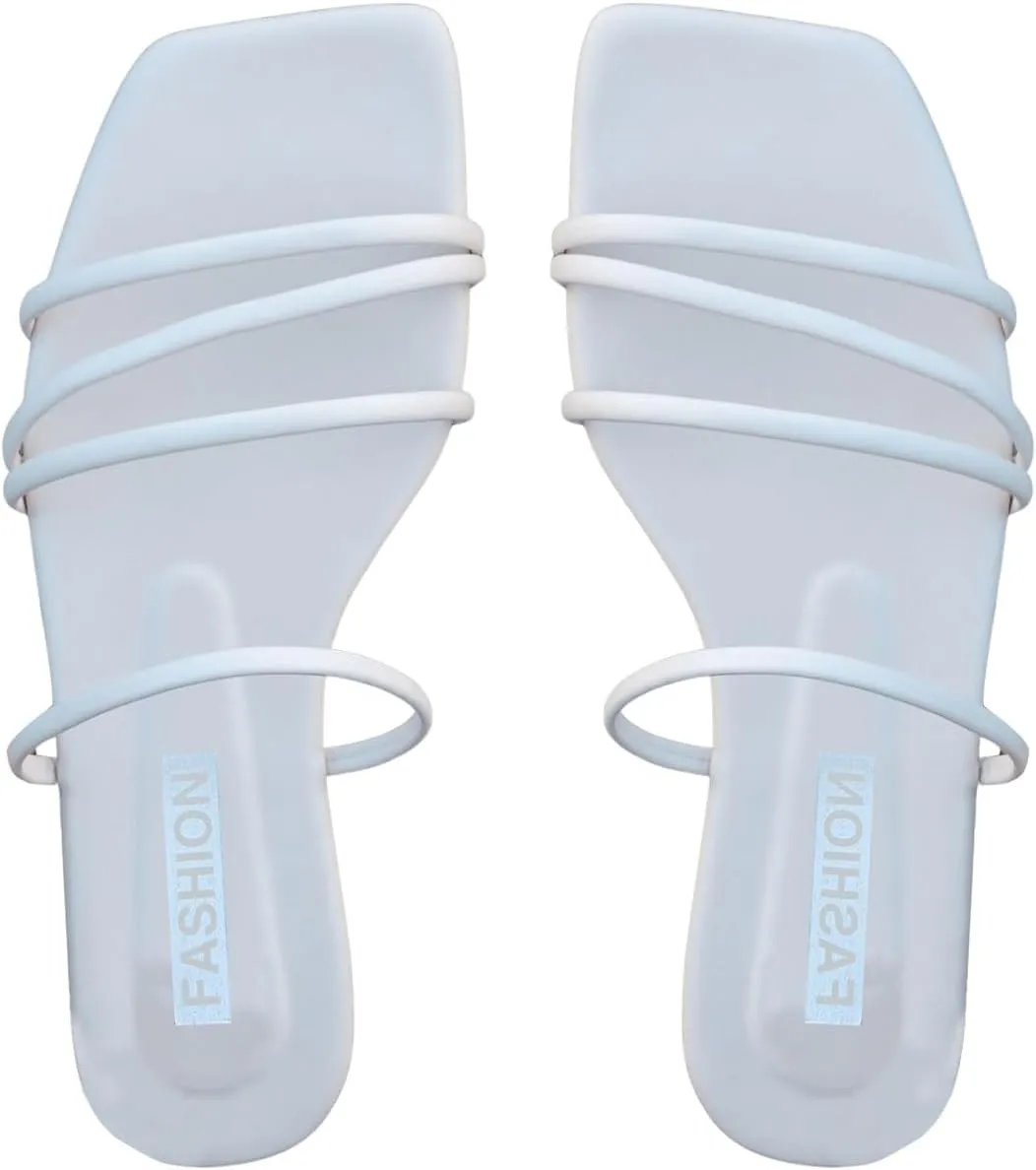 GORGLITTER Women's Cute Strappy Sandals Flat Sandals Toe Ring Summer Slide Sandal Slip on Flip Flops