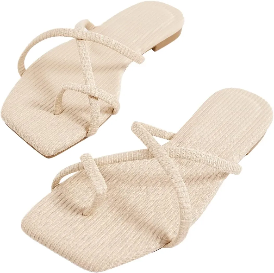 GORGLITTER Women's Cute Strappy Sandals Flat Sandals Toe Ring Summer Slide Sandal Slip on Flip Flops