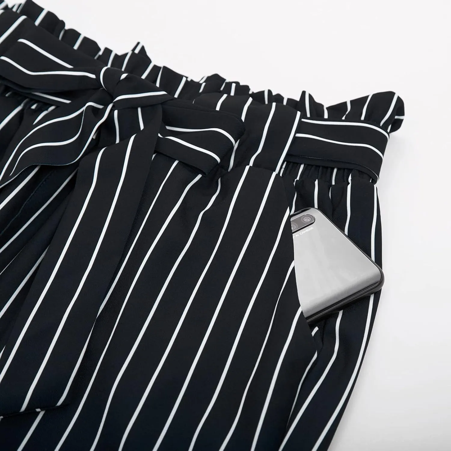 GRACE KARIN Women Pants Striped High Waist Pants Casual Paper Bag Pants with Pockets