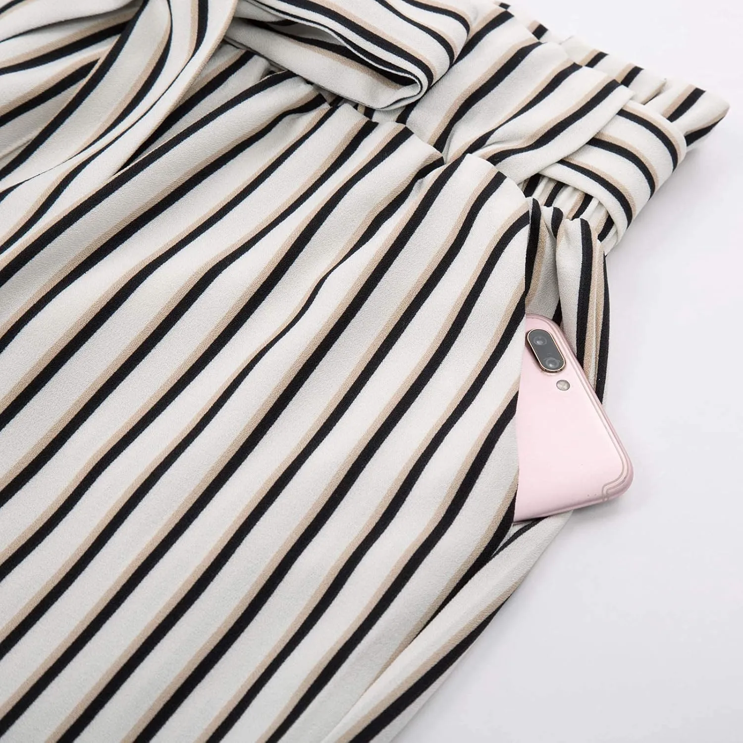 GRACE KARIN Women Pants Striped High Waist Pants Casual Paper Bag Pants with Pockets