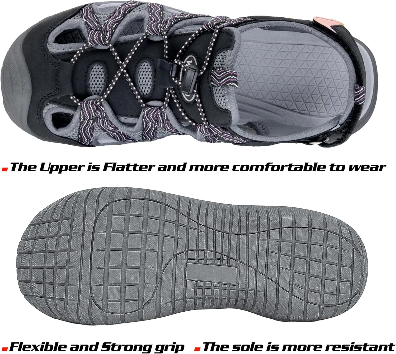 GRITION Hiking Sandals Women Closed Toe, Waterproof Lightweight Adjustable Hiking Athletic Sandals, Breathable For Beach Summer Adventure Comfortable Outdoor Sport