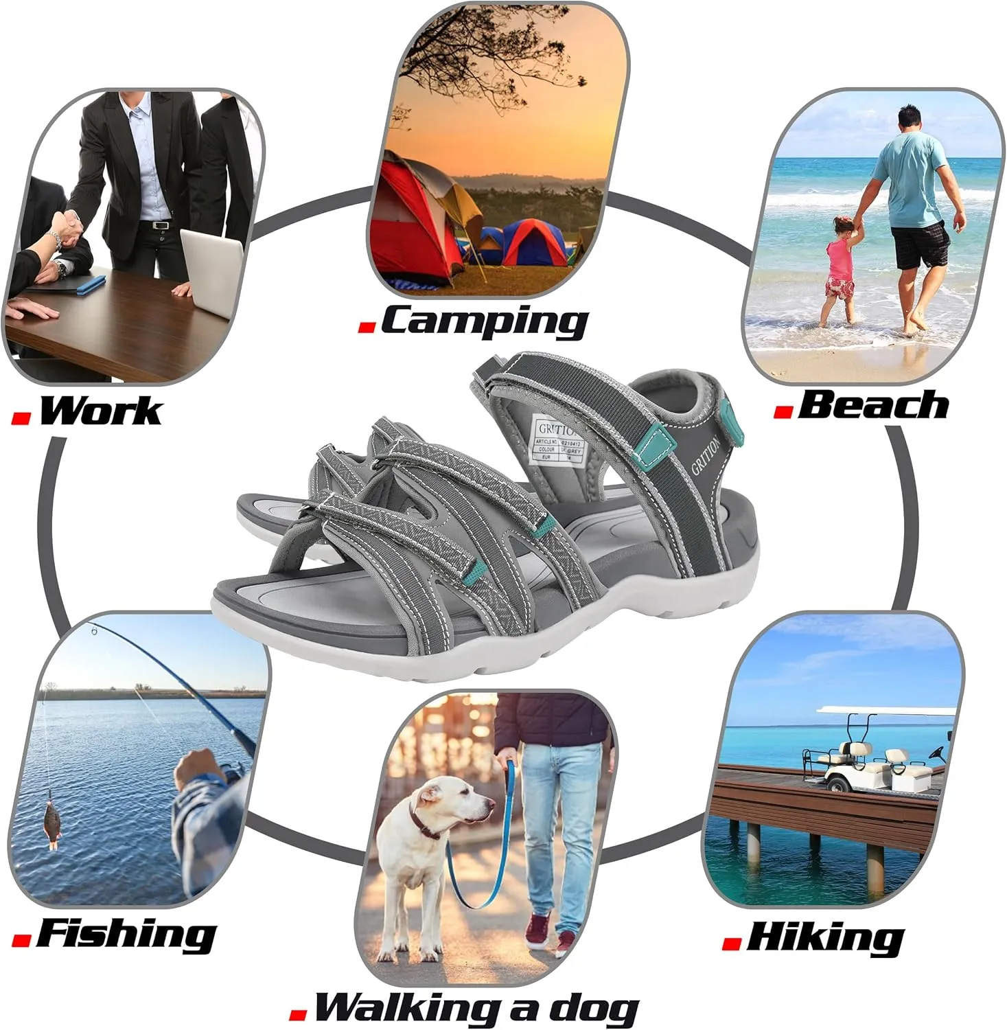 GRITION Women Hiking Sandals Girls, Outdoor Sport Water Shoes, Summer Flat Cross-Tied Sandals Open Toe Adjustable Walking Shoes