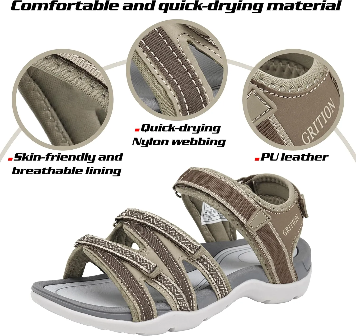 GRITION Women Hiking Sandals Girls, Outdoor Sport Water Shoes, Summer Flat Cross-Tied Sandals Open Toe Adjustable Walking Shoes