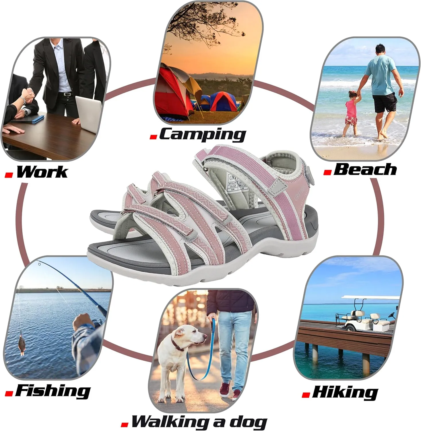 GRITION Women Hiking Sandals Girls, Outdoor Sport Water Shoes, Summer Flat Cross-Tied Sandals Open Toe Adjustable Walking Shoes
