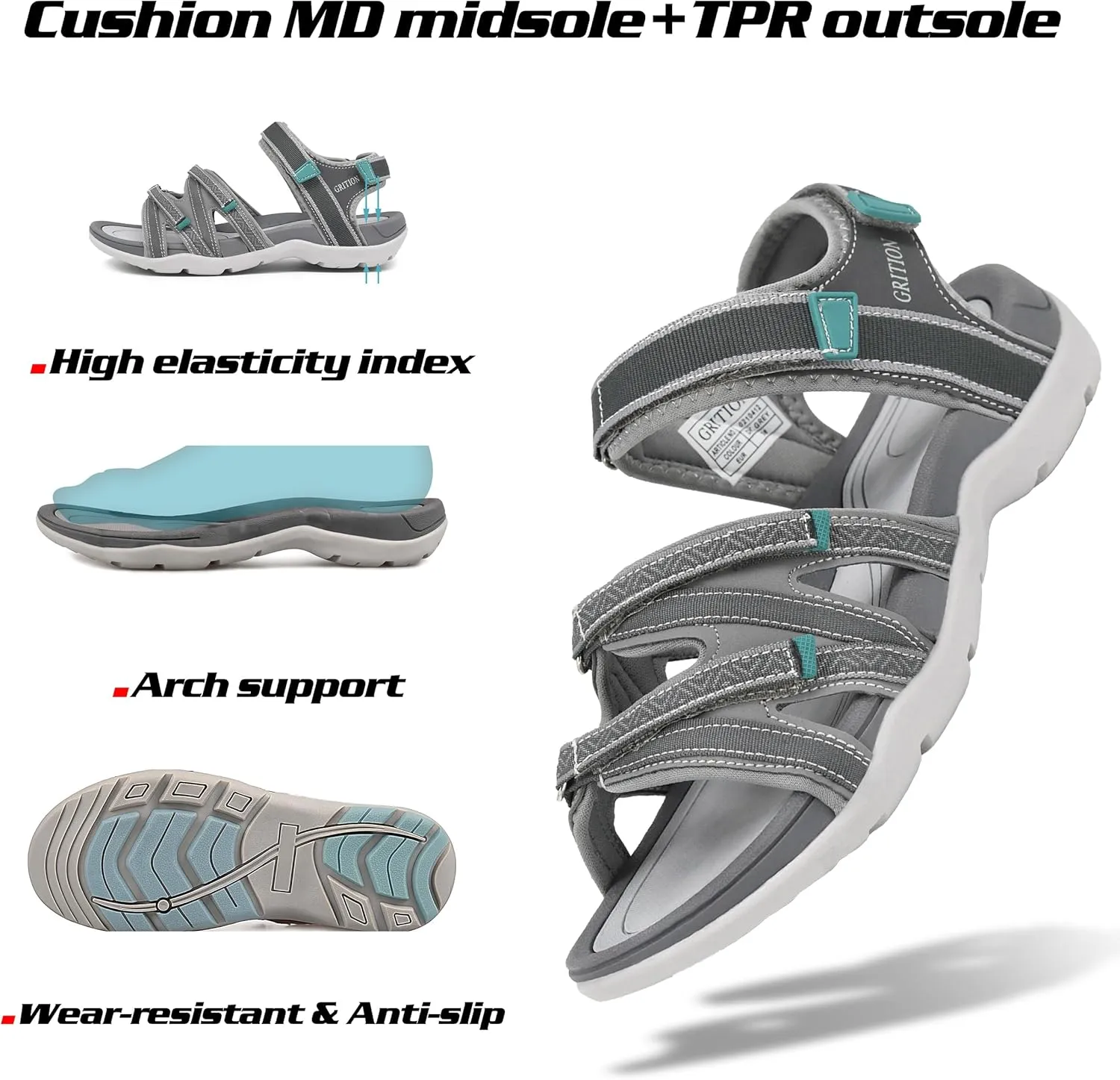 GRITION Women Hiking Sandals Girls, Outdoor Sport Water Shoes, Summer Flat Cross-Tied Sandals Open Toe Adjustable Walking Shoes
