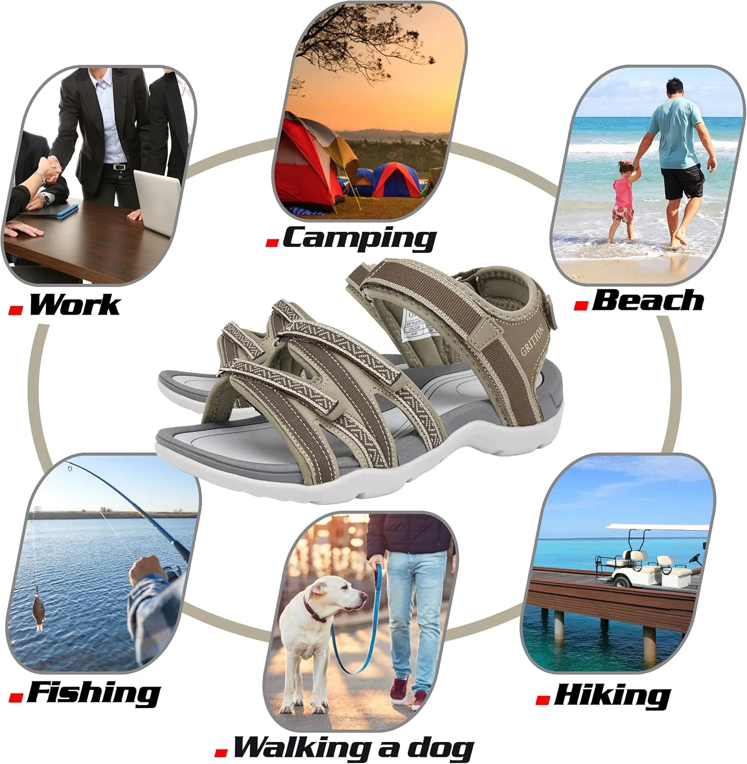 GRITION Women Hiking Sandals Girls, Outdoor Sport Water Shoes, Summer Flat Cross-Tied Sandals Open Toe Adjustable Walking Shoes