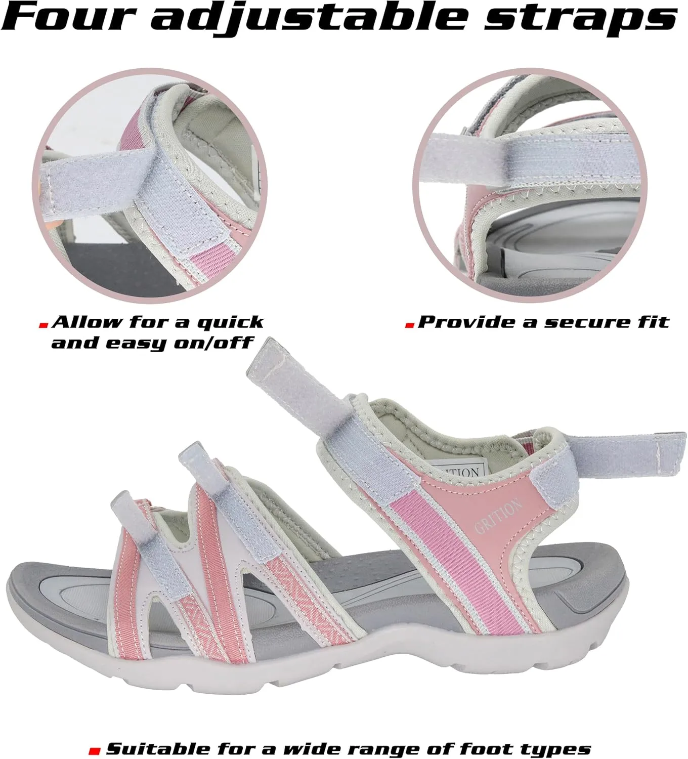 GRITION Women Hiking Sandals Girls, Outdoor Sport Water Shoes, Summer Flat Cross-Tied Sandals Open Toe Adjustable Walking Shoes