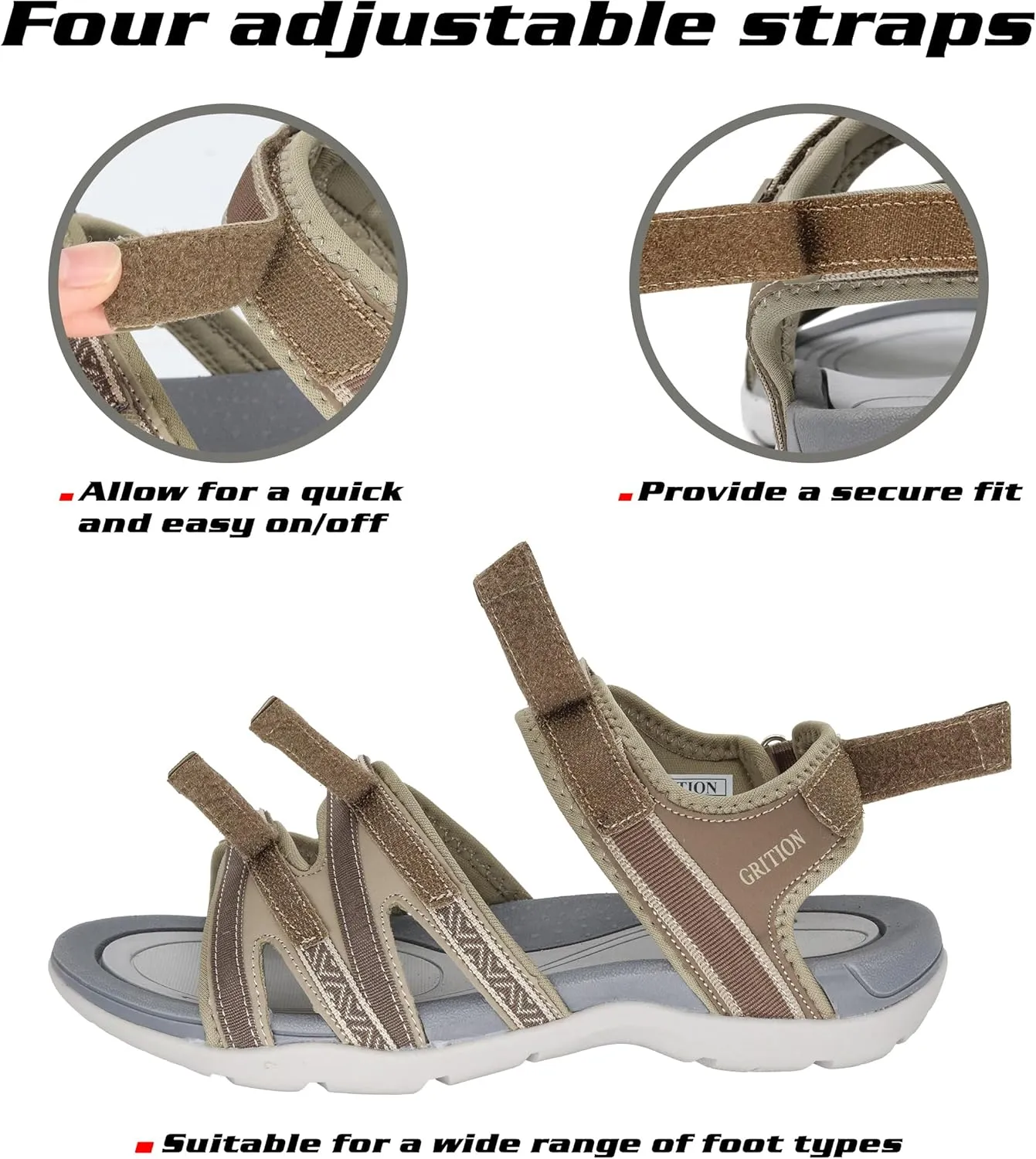 GRITION Women Hiking Sandals Girls, Outdoor Sport Water Shoes, Summer Flat Cross-Tied Sandals Open Toe Adjustable Walking Shoes
