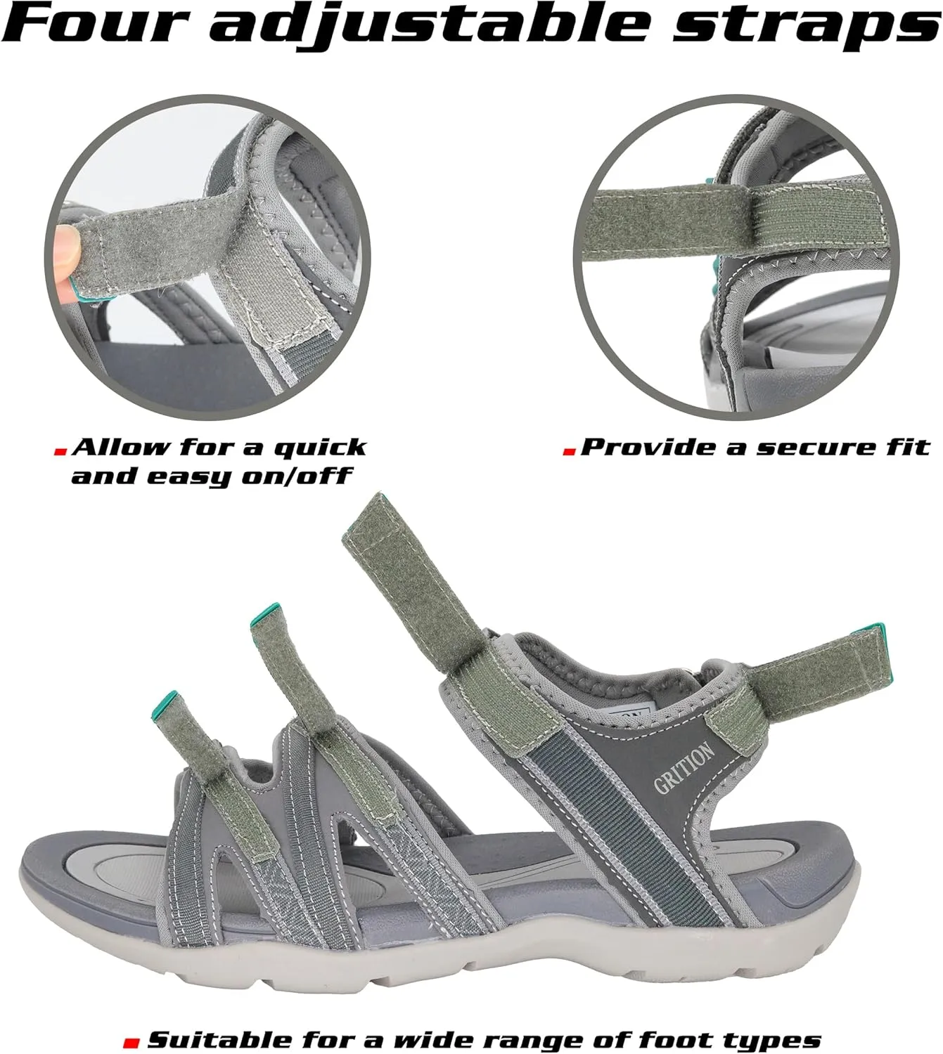 GRITION Women Hiking Sandals Girls, Outdoor Sport Water Shoes, Summer Flat Cross-Tied Sandals Open Toe Adjustable Walking Shoes