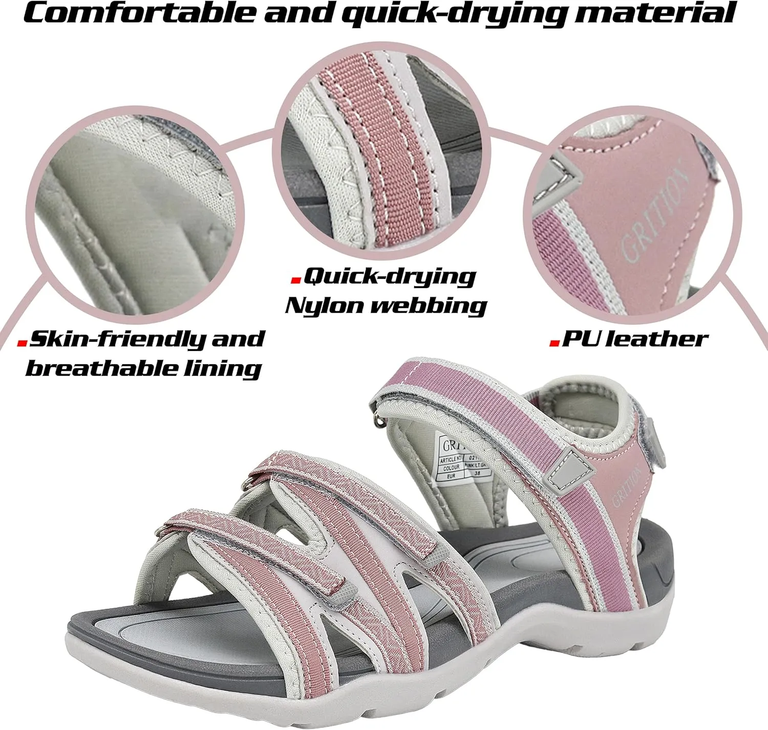GRITION Women Hiking Sandals Girls, Outdoor Sport Water Shoes, Summer Flat Cross-Tied Sandals Open Toe Adjustable Walking Shoes