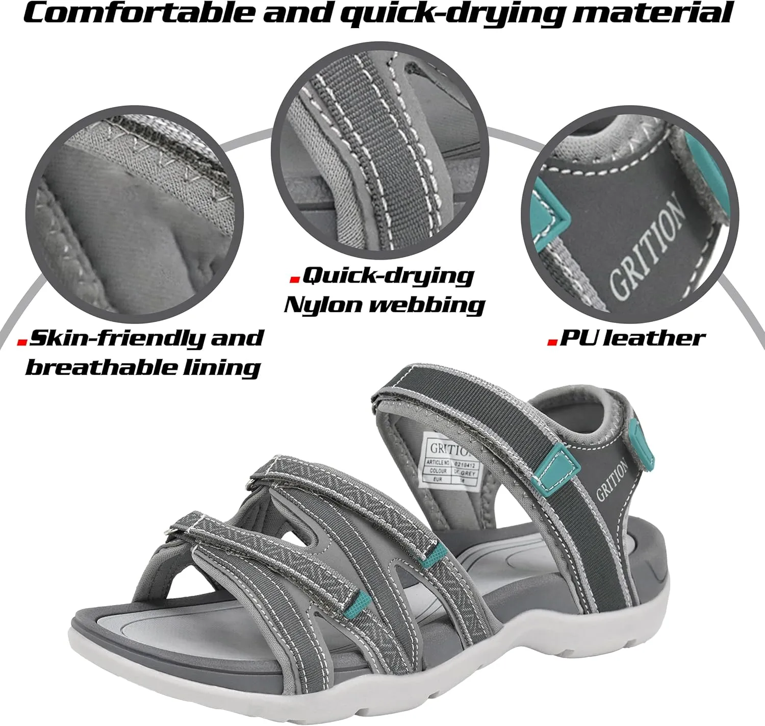 GRITION Women Hiking Sandals Girls, Outdoor Sport Water Shoes, Summer Flat Cross-Tied Sandals Open Toe Adjustable Walking Shoes