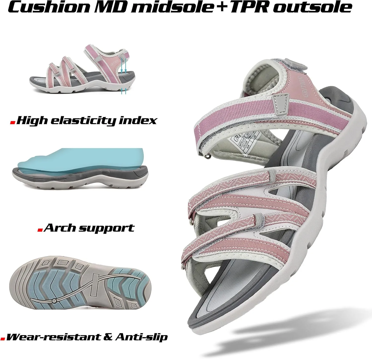 GRITION Women Hiking Sandals Girls, Outdoor Sport Water Shoes, Summer Flat Cross-Tied Sandals Open Toe Adjustable Walking Shoes