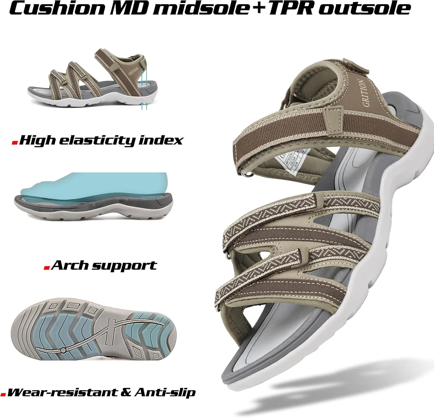GRITION Women Hiking Sandals Girls, Outdoor Sport Water Shoes, Summer Flat Cross-Tied Sandals Open Toe Adjustable Walking Shoes