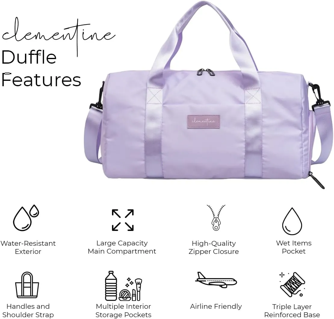 Gym Bag for Women with Shoe Compartment and Wet Pocket | Small Durable Lightweight Gym Duffle Bag | Great for the Gym and Overnights | Purple