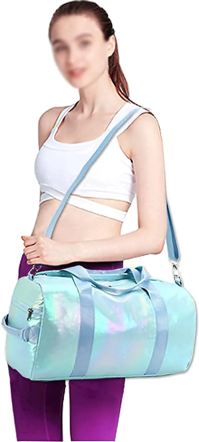 Gym Bag Sports Duffle Bag with Wet Pocket Weekender Overnight Bag with Waterproof Shoe Pouch and Air Hole for Girls Kids Women Travel Foldable Bag (Green)