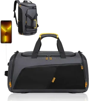 Gym Duffle Bag Backpack with Shoe Compartment &Wet Pocket, 50L Large Waterproof Sports Bags for Men Women, Travel Duffel Carry on Bag with USB Port, Dark Grey