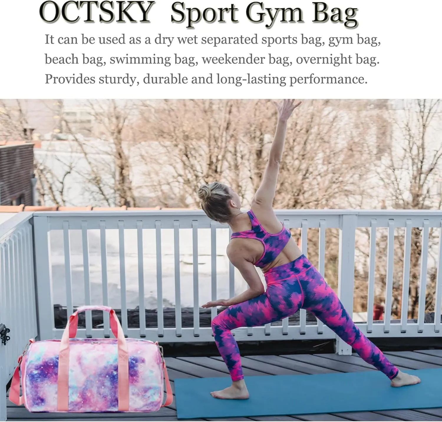 Gym Duffle Bag for Girls, Gymnastics Sports Bag for Teens Women Small Overnight Weekender Carry On Travel Bag with Shoe Compartment and Wet Pocket Galaxy