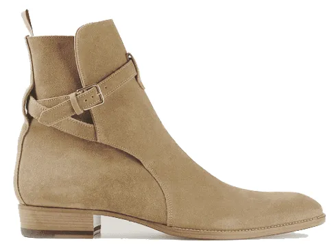 Handmade Beige Suede Jodhpurs Ankle Boots for Men