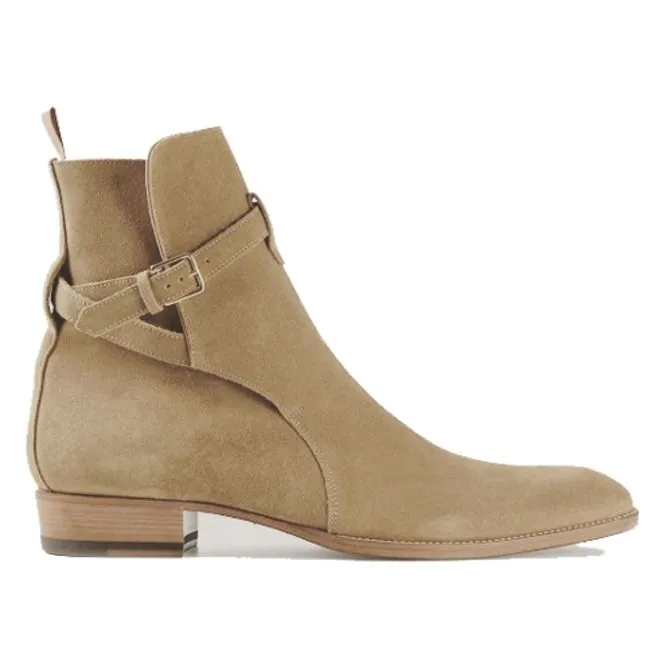 Handmade Beige Suede Jodhpurs Ankle Boots for Men