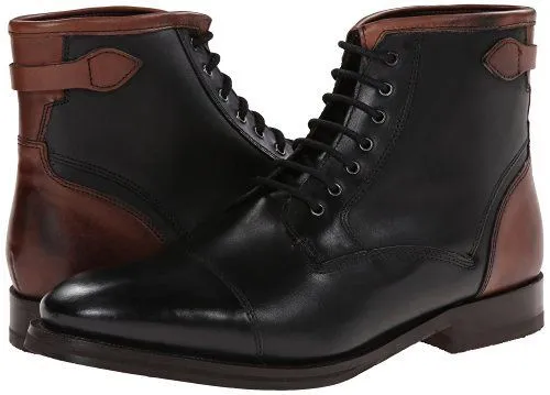 Handmade Black and Brown Lace-Up Cap Toe High Ankle Boots