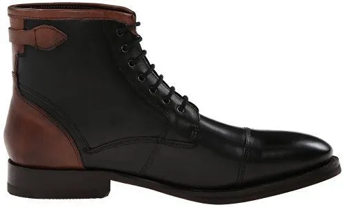 Handmade Black and Brown Lace-Up Cap Toe High Ankle Boots